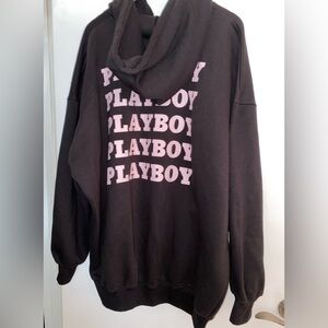 Playboy X MISGUIDED collab Women's Black Hoodie with pink logo US12 HUGE Fits 2X